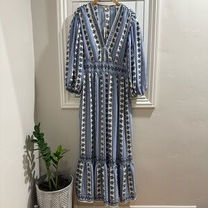 NWT Max Studio London Blue Floral Long Dress - Size Large